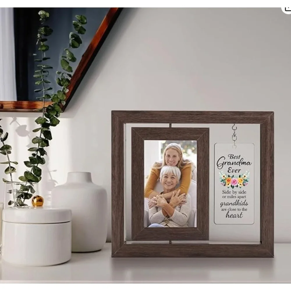 Best Grandma Ever Rotating Picture Frame 4x6 Double Sided Floating Wood Gift Box